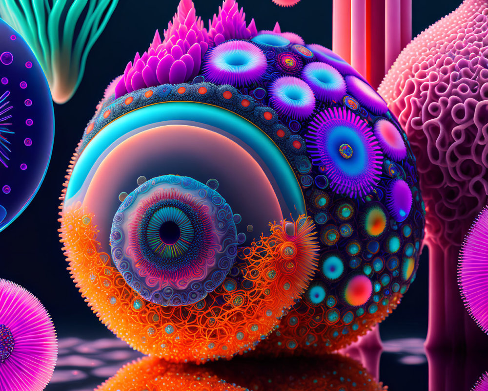 Colorful surreal artwork with central orb and neon organic shapes