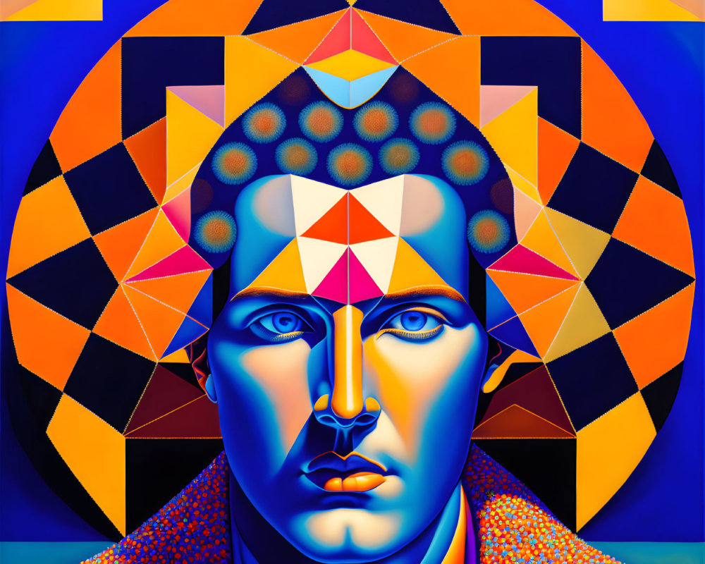 Symmetric geometric patterns on a colorful digital portrait