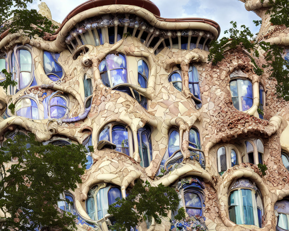 Whimsical architecture and colorful mosaics in Casa Batlló, Barcelona