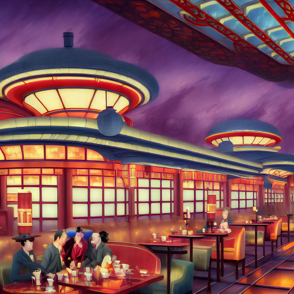 Traditional Asian Restaurant Scene with Warm Lighting and Lanterns