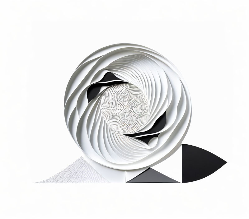 Geometric Abstract Paper Art: Spiral Pattern in Grayscale