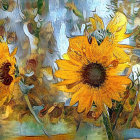 Vivid yellow sunflower in a field of golden flora