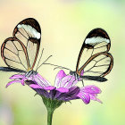 Colorful butterflies on purple flower in field of blooms with multicolored backdrop