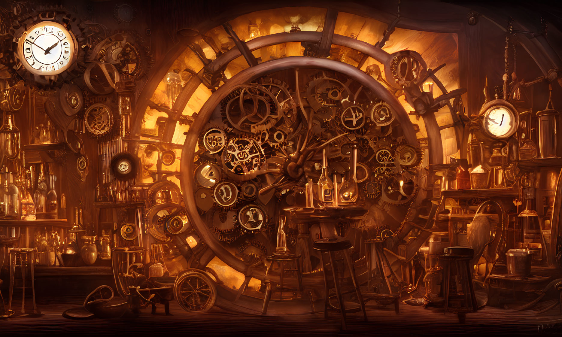 Intricate Steampunk Workshop with Gears and Clocks