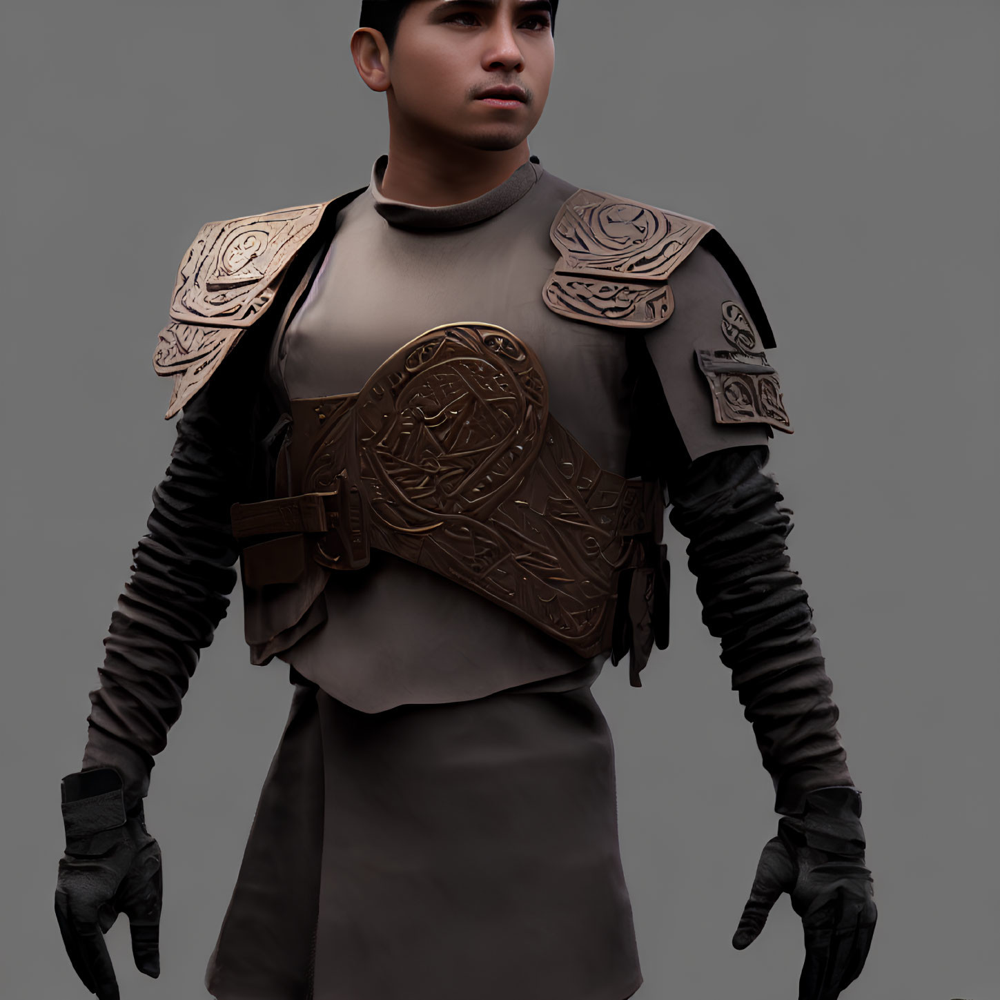 Medieval fantasy armor with ornate shoulder guards and circular chest emblem