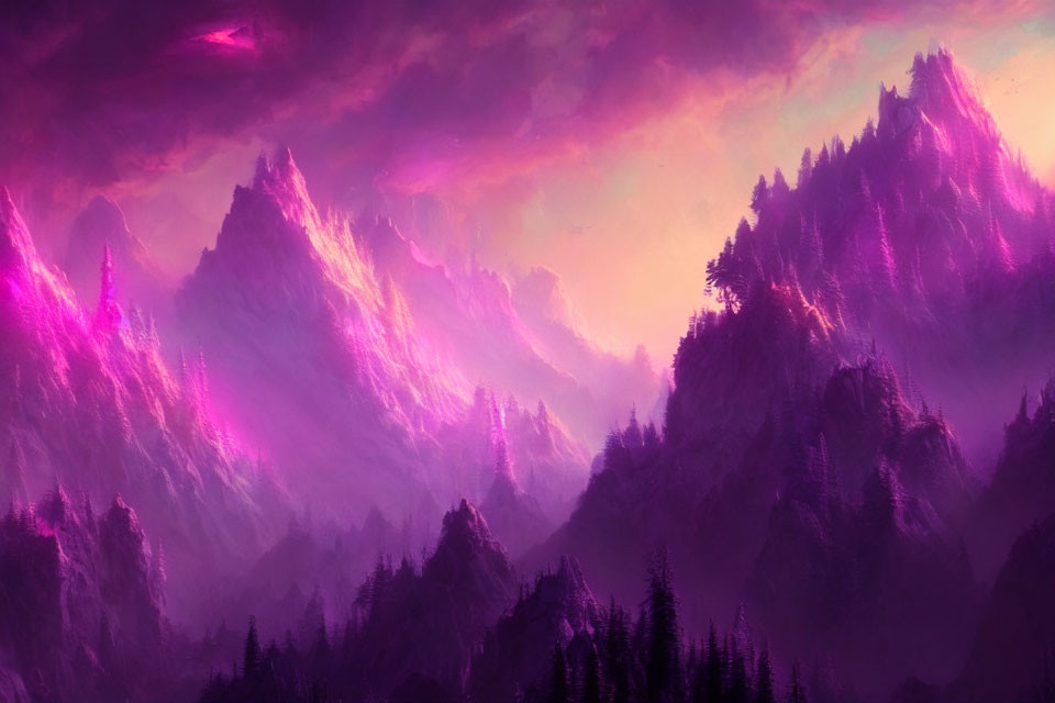 Purple Mountains Silhouetted by Cloud-Streaked Sky