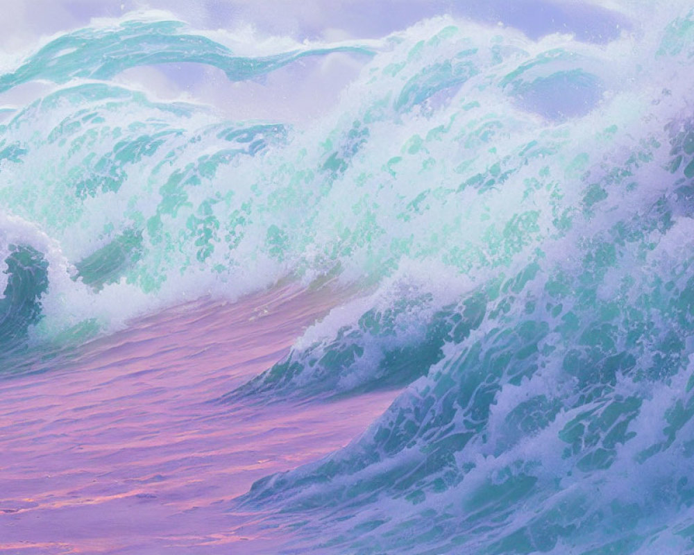 Colorful digital artwork: Teal, white, and purple ocean waves