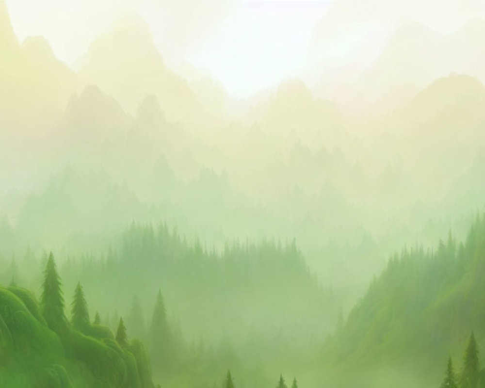 Misty Green Mountains in Serene Landscape