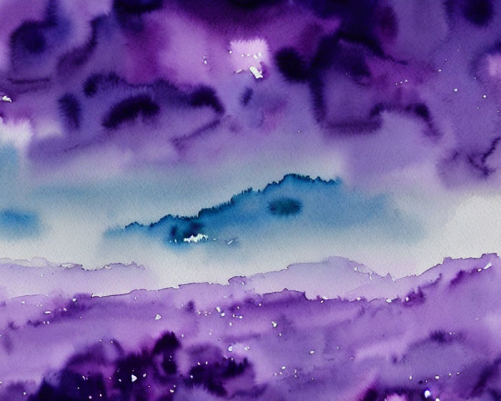 Abstract Watercolor Painting: Purple Shades & Dreamy Landscape