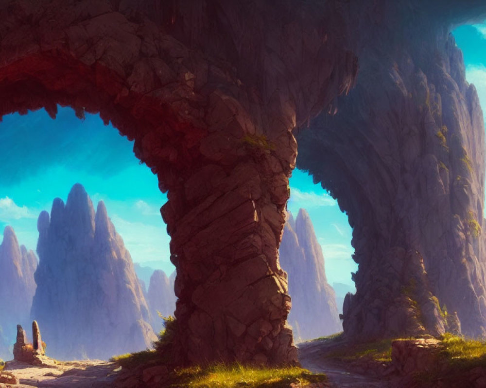 Majestic red rock arches in a fantasy landscape