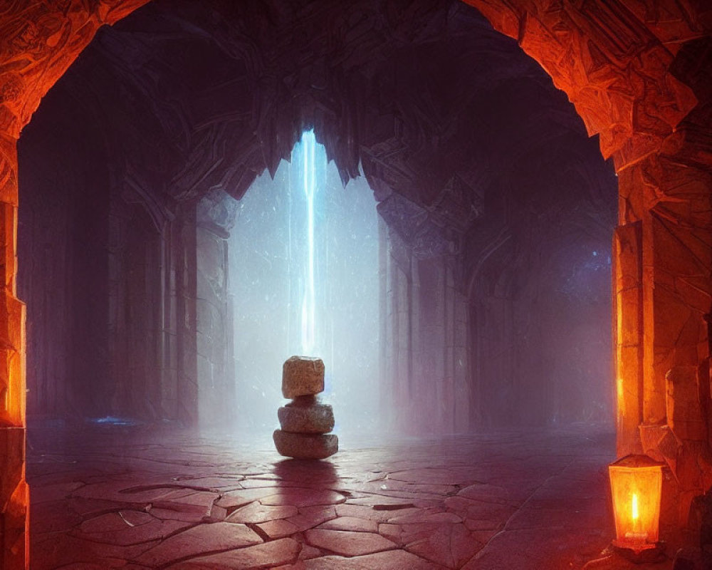 Mystical chamber with glowing walls and stone pedestal.