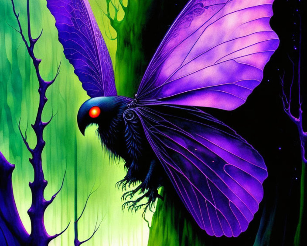 Detailed Purple Butterfly in Mystical Green Forest