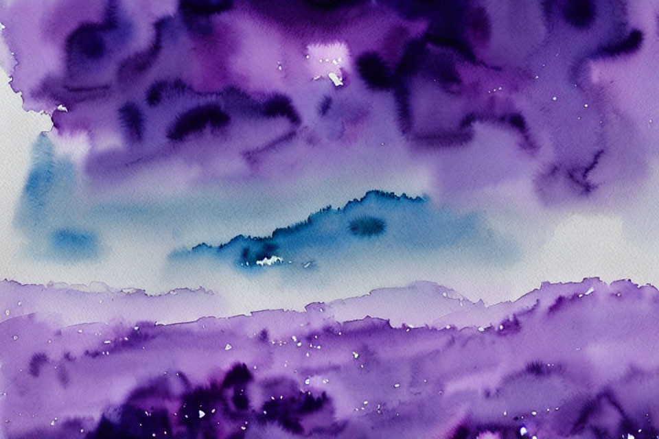 Abstract Watercolor Painting: Purple Shades & Dreamy Landscape