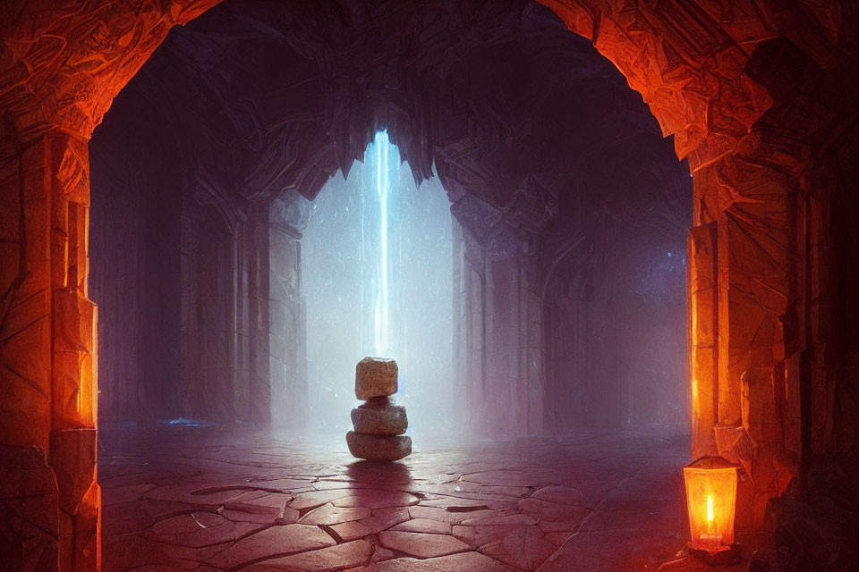 Mystical chamber with glowing walls and stone pedestal.