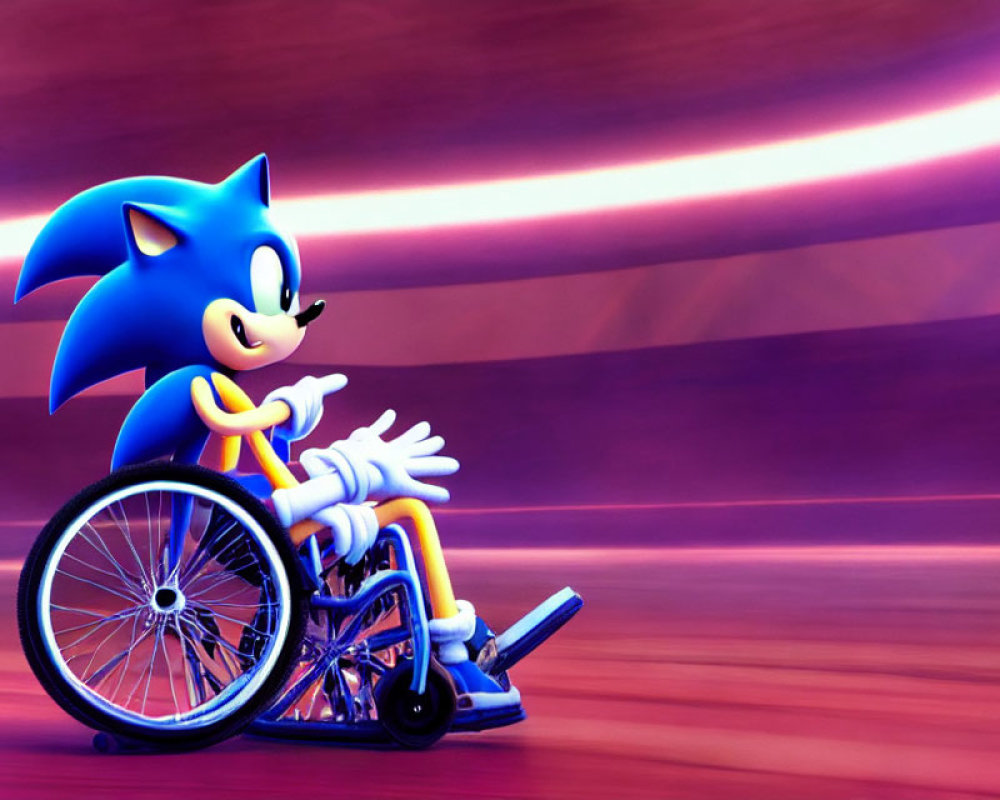 Animated Sonic the Hedgehog wheelchair image with motion blur background