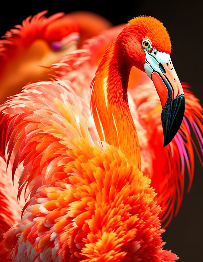 Colorful Flamingo Close-Up with Orange and Pink Feathers