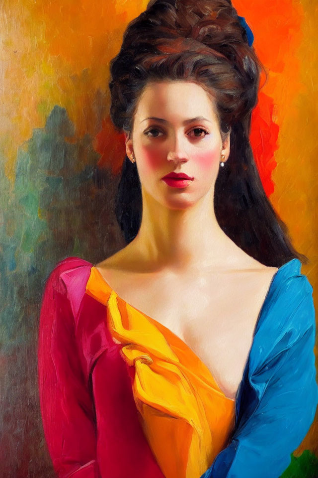 Colorful Portrait of Woman with Elaborate Updo Hairstyle