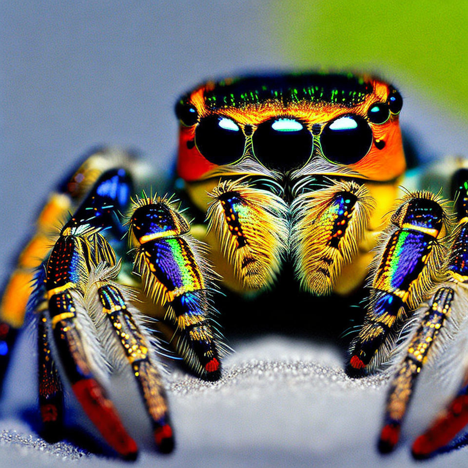 Colorful Peacock Spider Close-Up with Iridescent Body