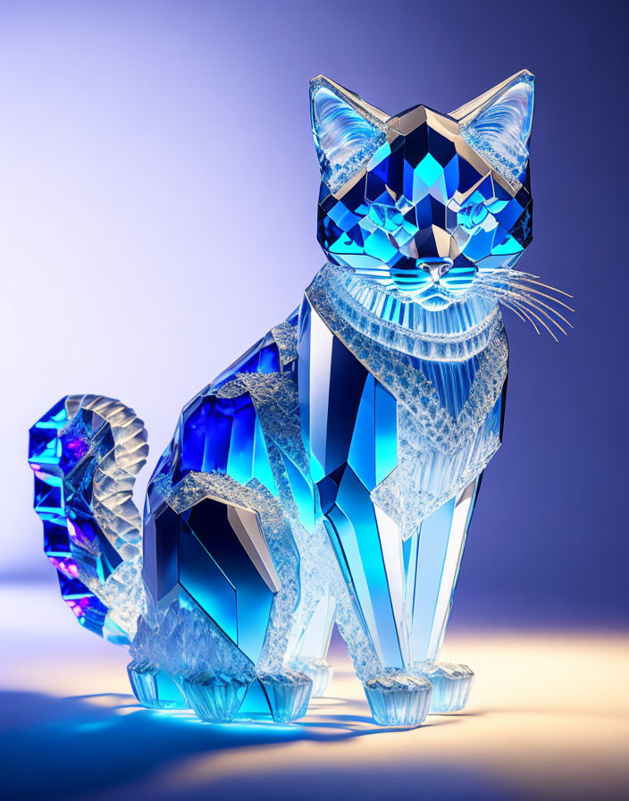 Geometric blue cat illustration on gradient background