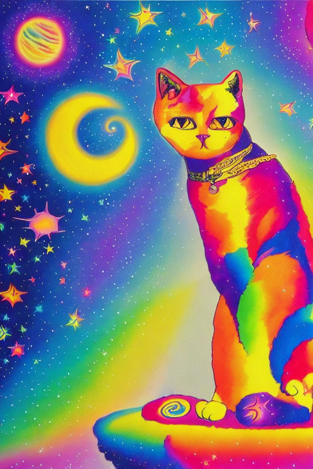 Colorful Cat in Cosmic Psychedelic Art Style