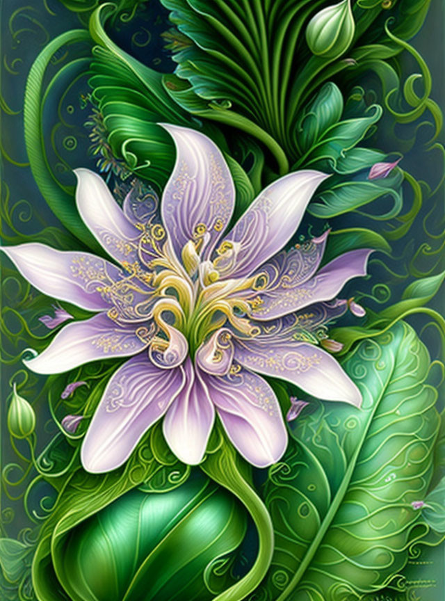 Intricate purple and white flower digital artwork