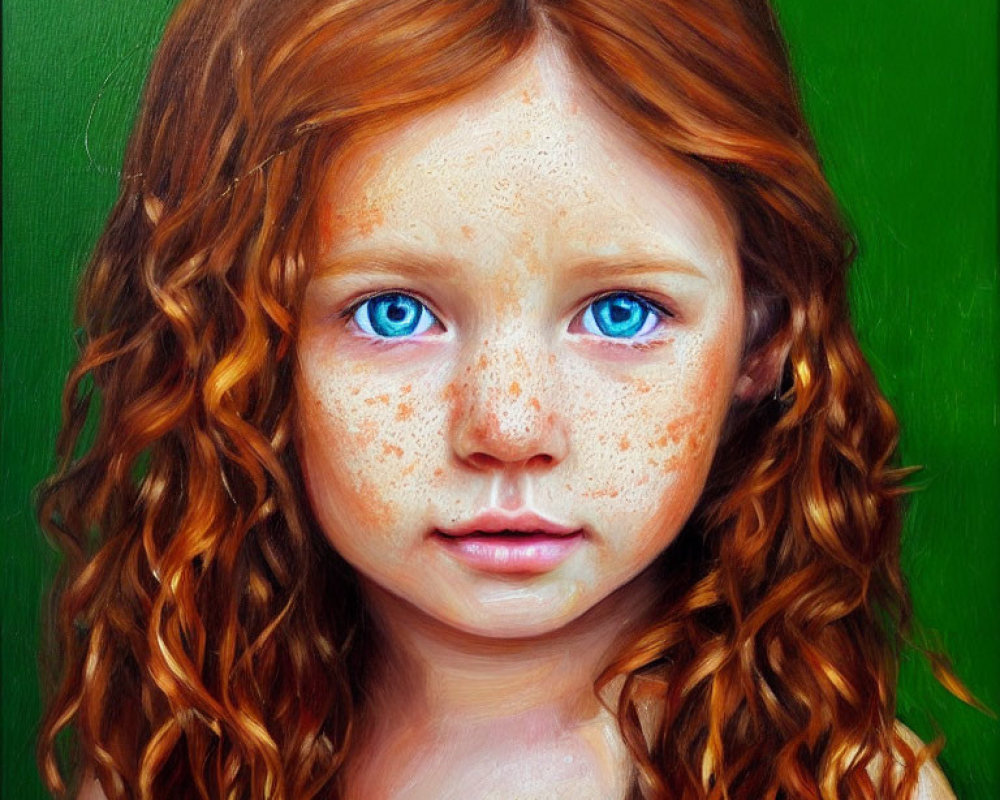 Young Girl Portrait with Curly Red Hair and Freckles