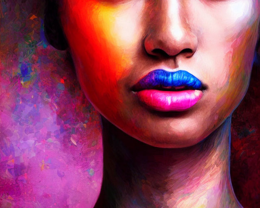 Vividly colored digital portrait of a woman with pink and purple hues.