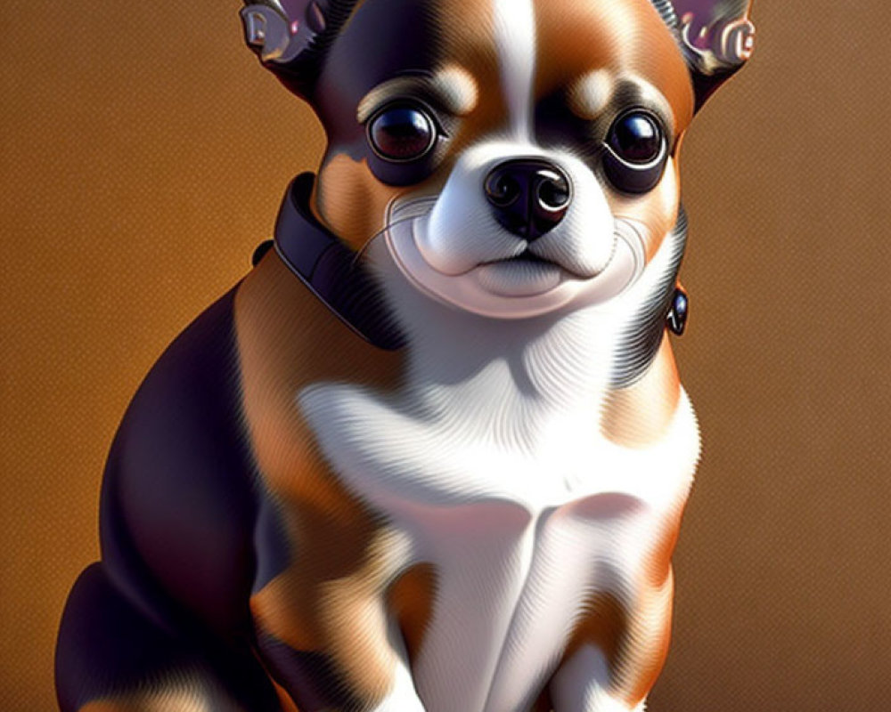 Stylized digital illustration of Chihuahua with exaggerated eyes wearing a collar