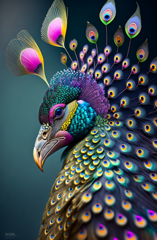 Colorful Peacock with Iridescent Feathers and Eye-Spots