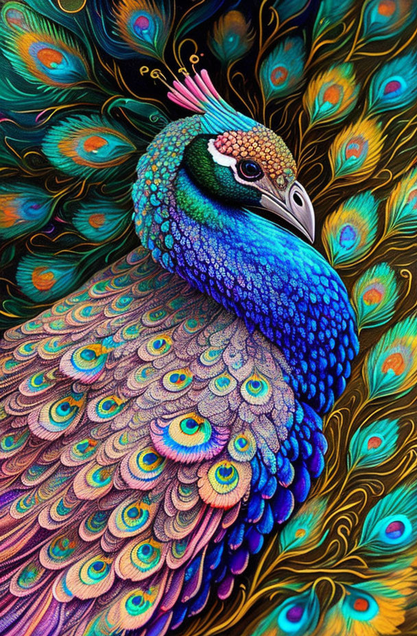 Colorful Peacock Illustration with Detailed Feathers