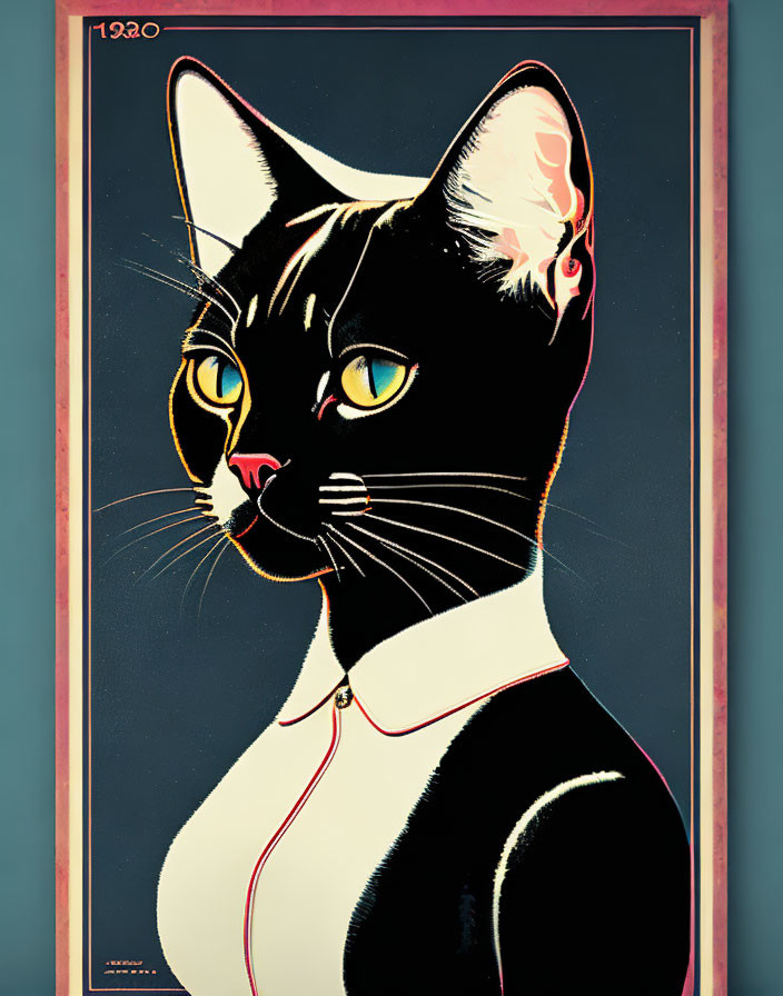 Stylized black and white cat illustration from 1930 poster