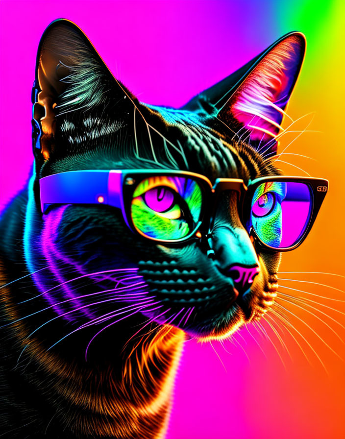 Colorful Cat Portrait with Neon Psychedelic Effect