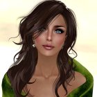 Fantasy Artwork: Woman with Green Wavy Hair and Sea-themed Accessories