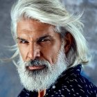 Colorful portrait of a man with beard and mustache, adorned with neon coral and marine elements