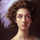 Portrait of Woman with Brown Hair and Blue Eyes in White Feather Headdress