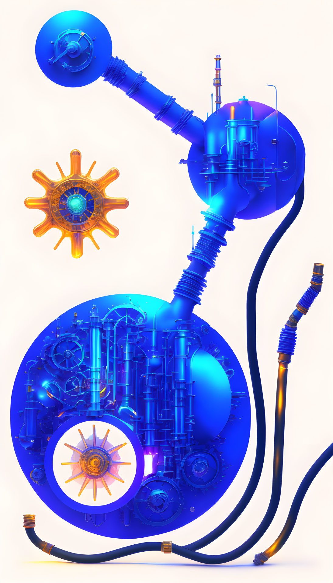 Blue and Gold Steampunk Mechanical Design with Gears and Pipes