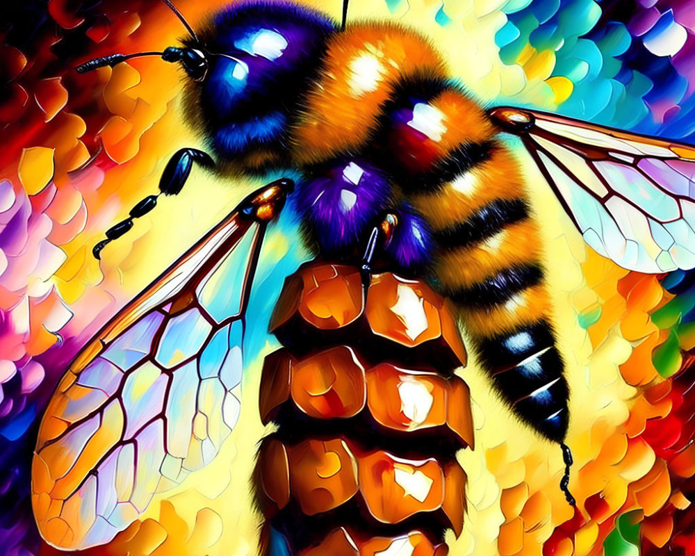 Colorful Stylized Digital Painting of Bee with Mosaic Background