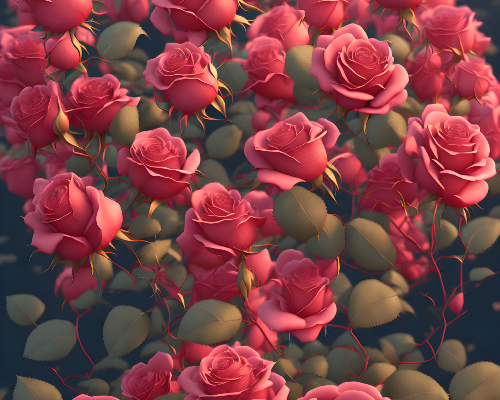 Vibrant pink roses cluster on dark background