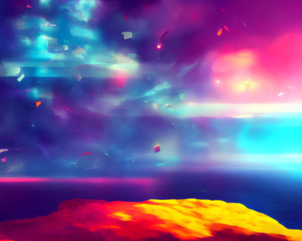 Colorful Digital Art: Surreal Landscape with Neon Sky & Ocean