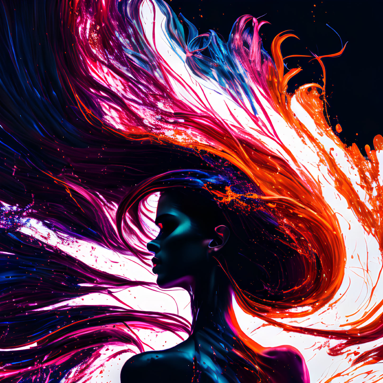 Colorful Paint Flowing from Woman's Silhouette in Abstract Art