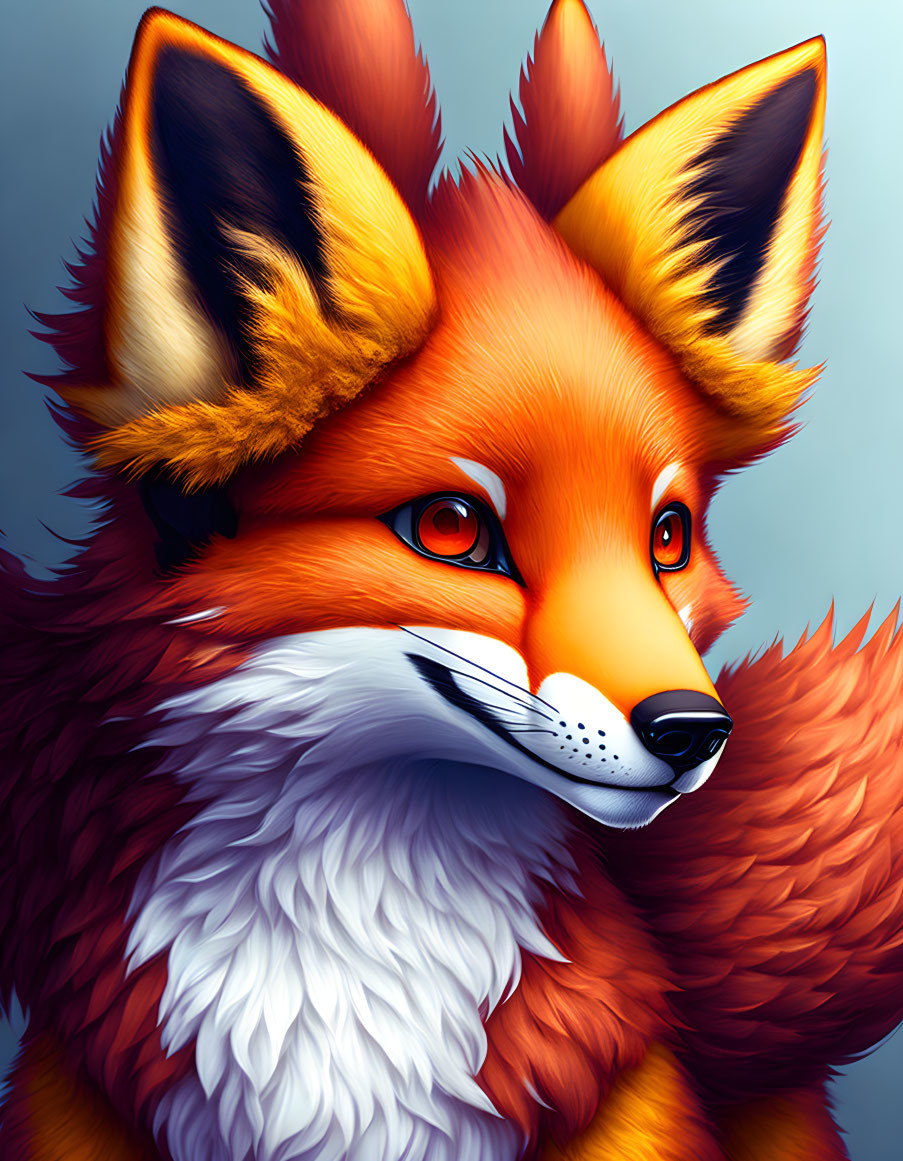 Vivid orange fox head illustration on blue background