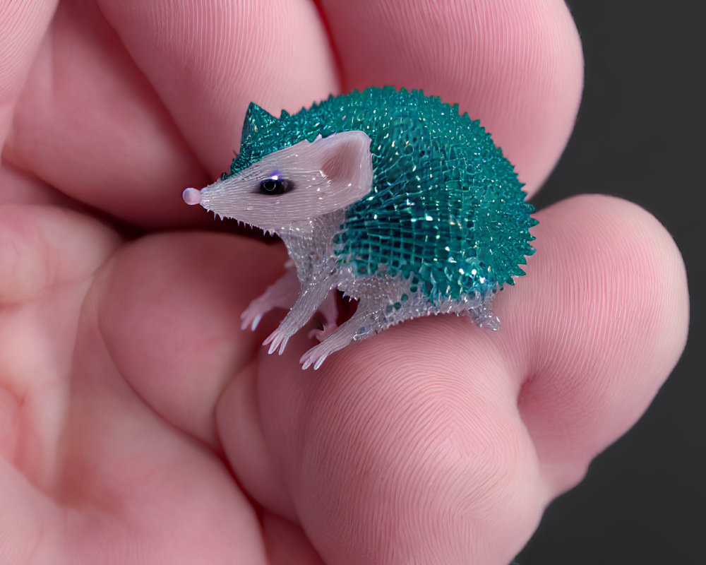 Intricately detailed hedgehog figurine with sparkling green back in hand