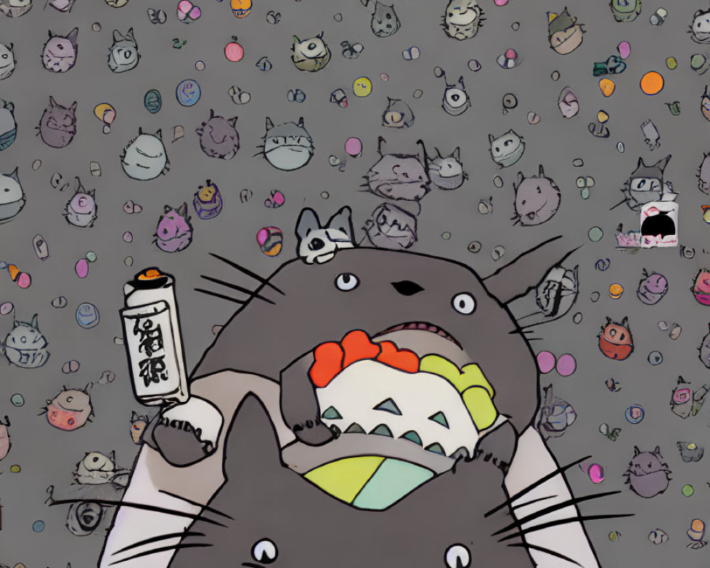 Studio Ghibli's Totoro illustration with smaller characters and soot sprites.