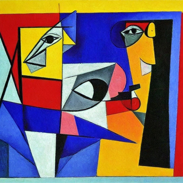 Geometric Abstract Art with Vivid Colors and Cubist Faces