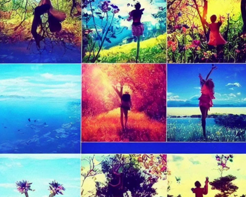 Collage of Nine Vivid Nature-Themed Pose Images