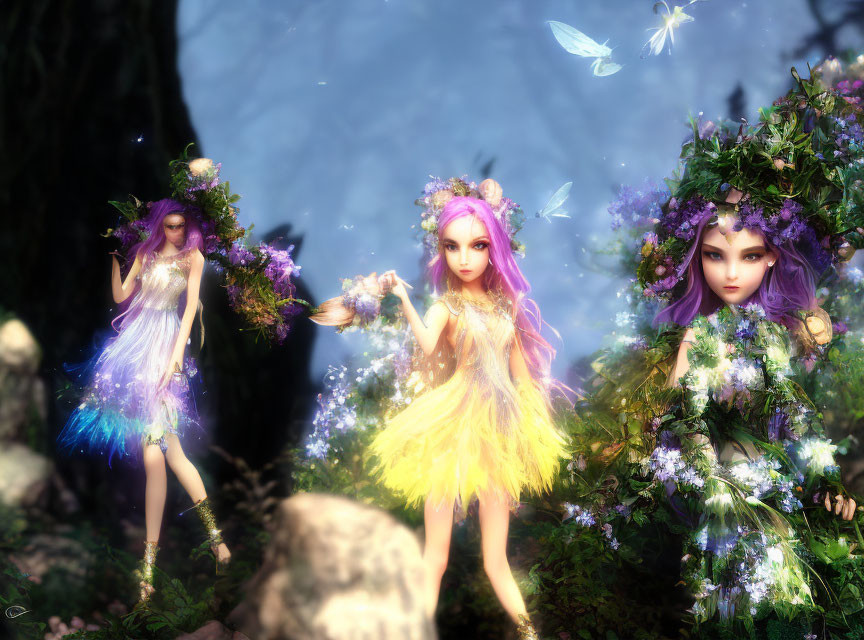 Enchanting Fairies in a Mystical Forest Setting