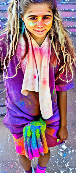 Young girl in colorful powders and festive attire