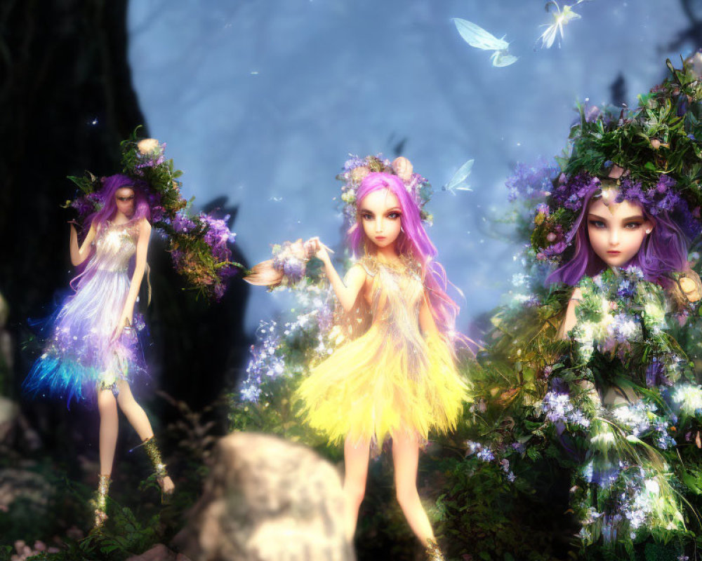 Enchanting Fairies in a Mystical Forest Setting