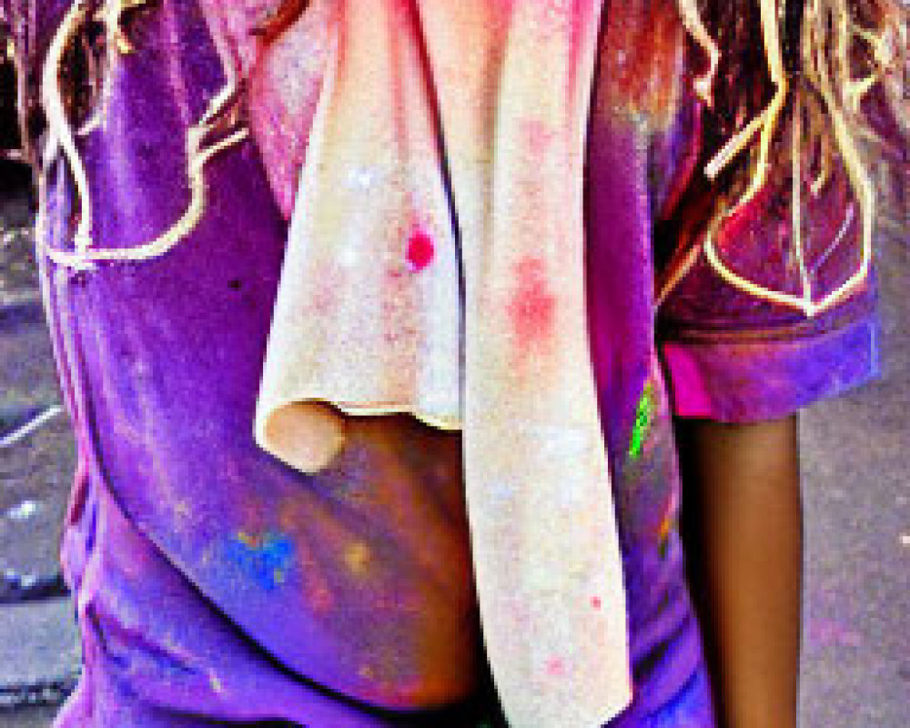 Young girl in colorful powders and festive attire