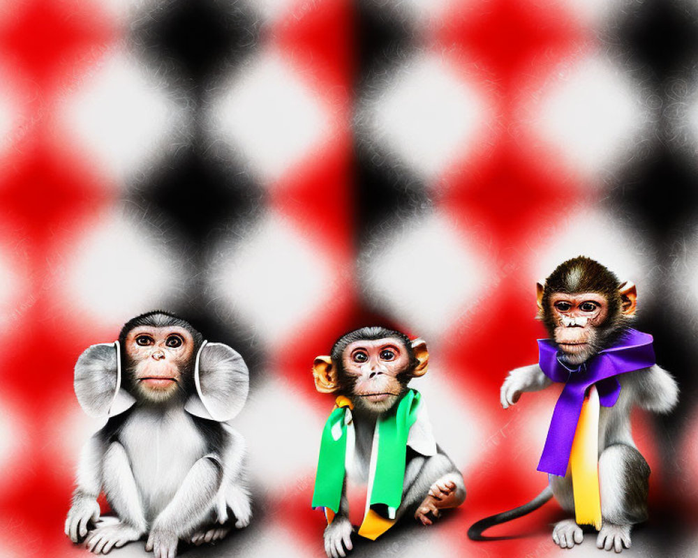 Cartoon Monkeys with Bow Ties on Colorful Background